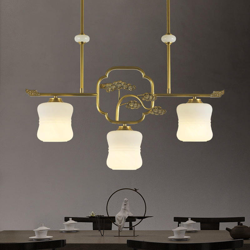 Accesorios de iluminación de la isla de cilindro modernos de vidrio blanco 3 iluminación colgante