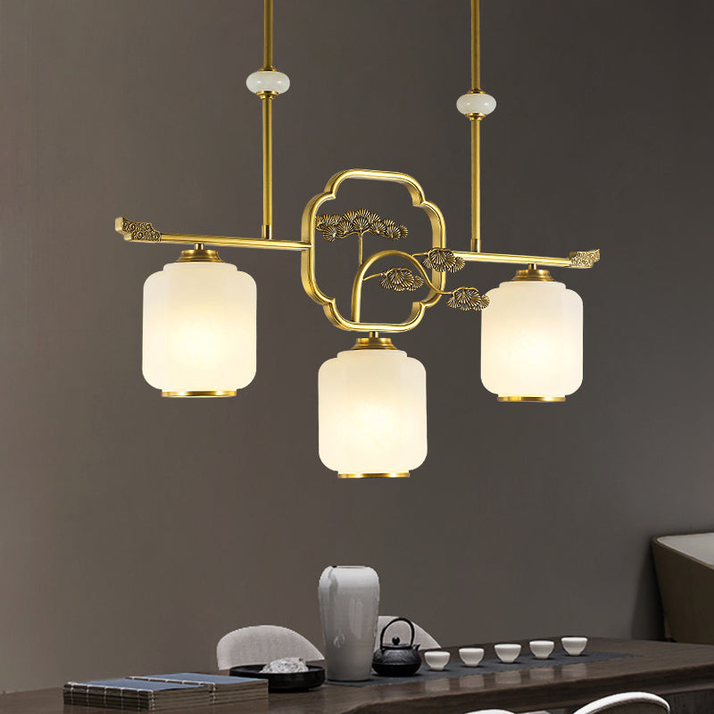 Modern Cylinder Island Lighting Fixtures White Glass 3 Light Pendant Lighting