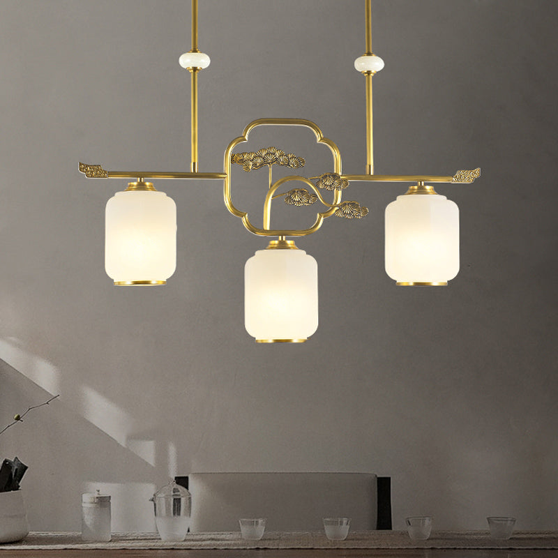 Accesorios de iluminación de la isla de cilindro modernos de vidrio blanco 3 iluminación colgante