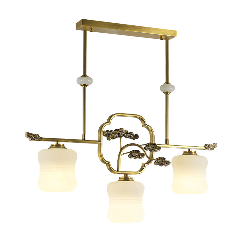 Accesorios de iluminación de la isla de cilindro modernos de vidrio blanco 3 iluminación colgante