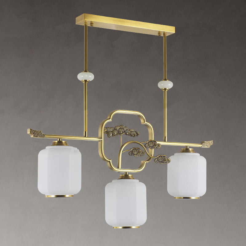 Accesorios de iluminación de la isla de cilindro modernos de vidrio blanco 3 iluminación colgante