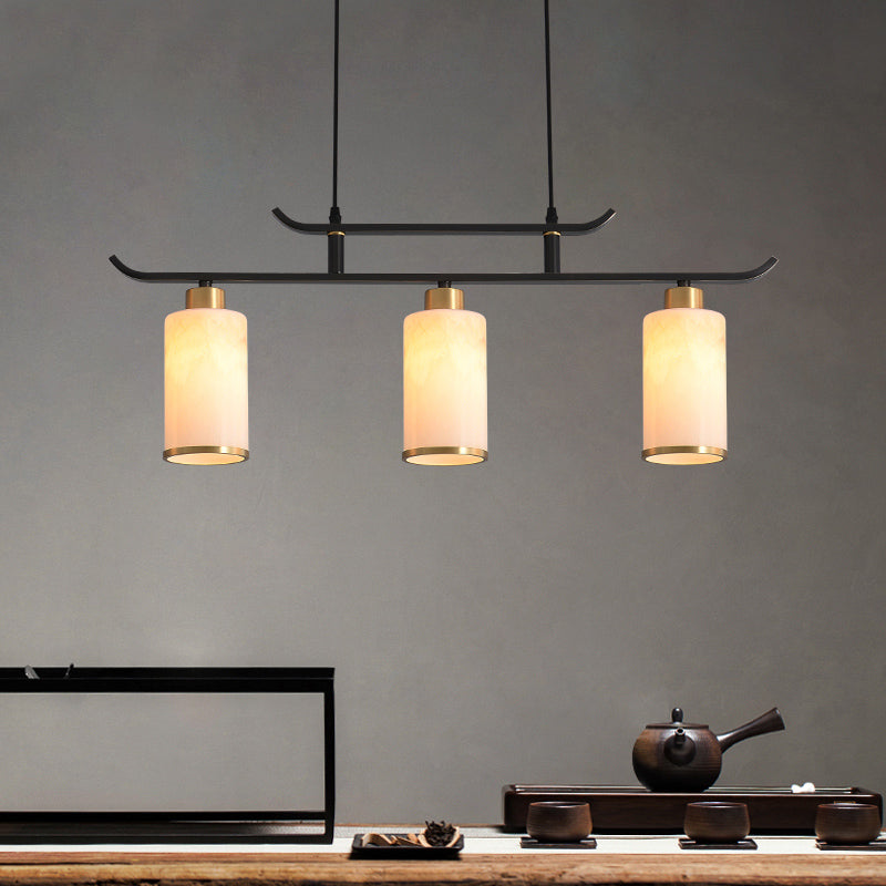 Modern Cylinder Island Lighting Fixtures Glass 3 Light Pendant Lighting in Black