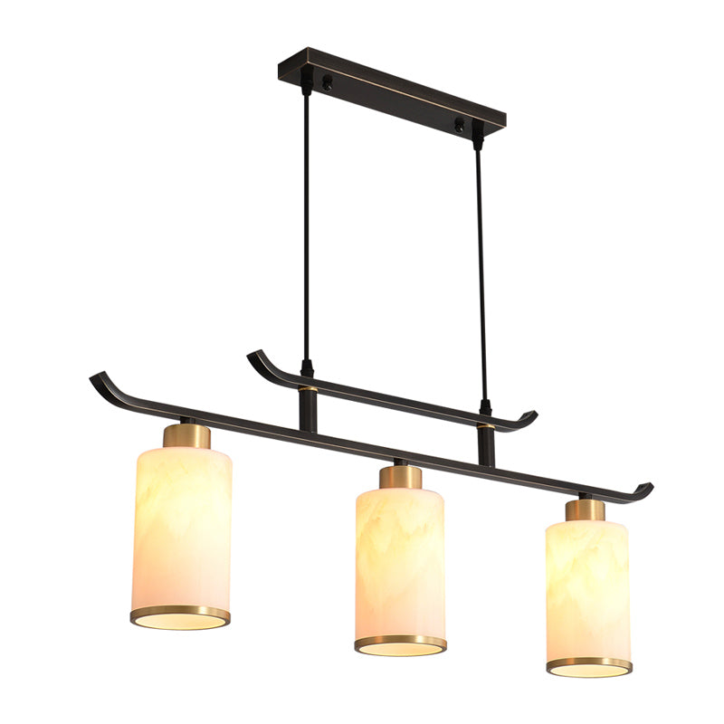 Modern Cylinder Island Lighting Fixtures Glass 3 Light Pendant Lighting in Black