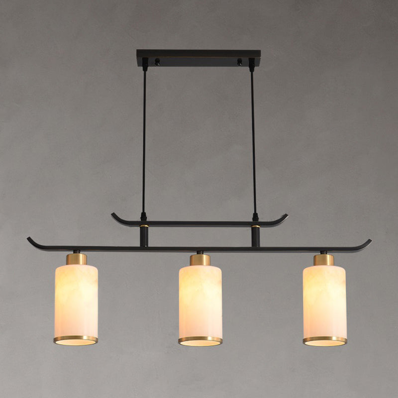 Modern Cylinder Island Lighting Fixtures Glass 3 Light Pendant Lighting in Black