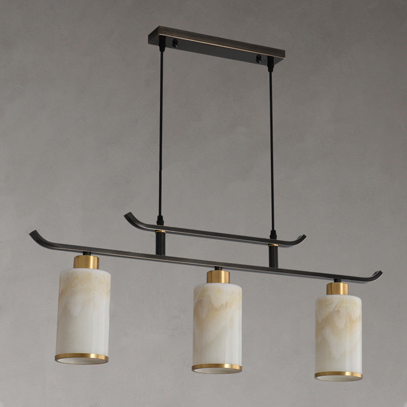 Modern Cylinder Island Lighting Fixtures Glass 3 Light Pendant Lighting in Black