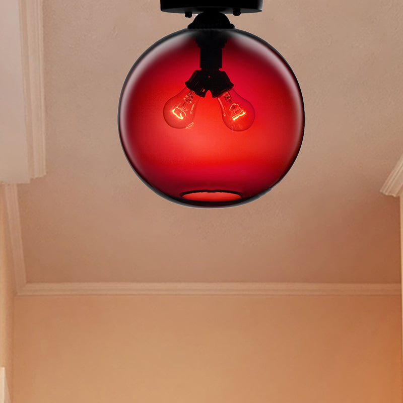 Luz montada en el techo global con rojo/cielo azul/ámbar/humo oscuro/sombra de cristal de café moderna lámpara de techo de 2 cabezas