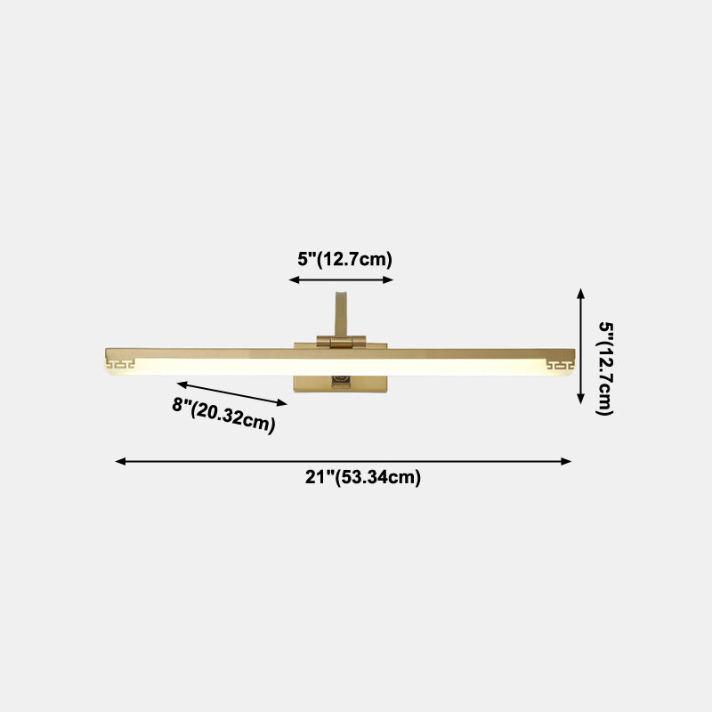 Linear Shape Metal Mirror Wall Lighting Modern Single Light Wall Mounted Lighting in Brass