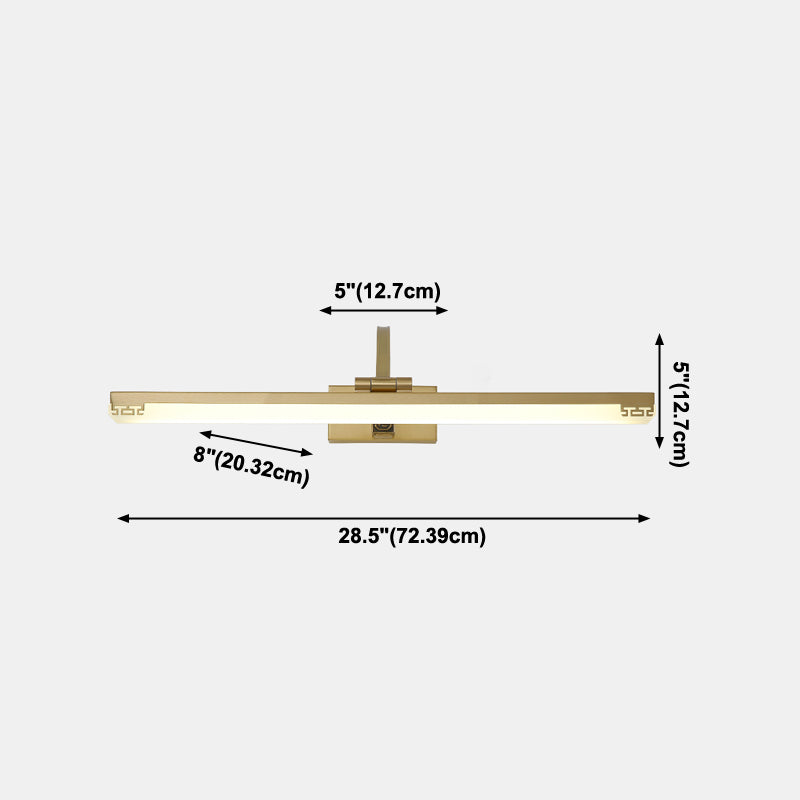 Linear Shape Metal Mirror Wall Lighting Modern Single Light Wall Mounted Lighting in Brass