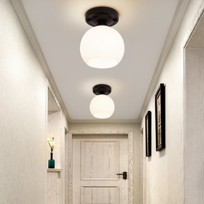 Glass Shaded Semi Flush Ceiling Light Minimalist Black Aisle Ceiling Mount Lighting
