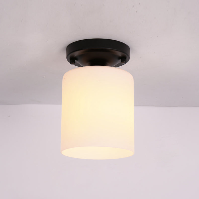 Glass Shaded Semi Flush Ceiling Light Minimalist Black Aisle Ceiling Mount Lighting