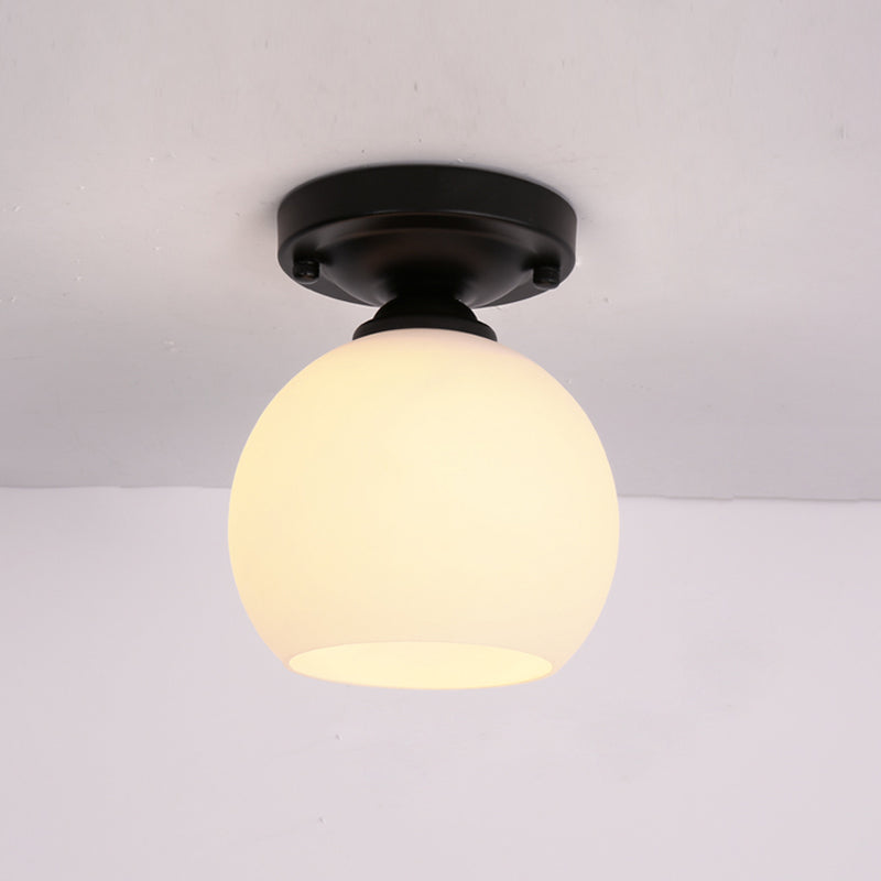 Glass Shaded Semi Flush Ceiling Light Minimalist Black Aisle Ceiling Mount Lighting