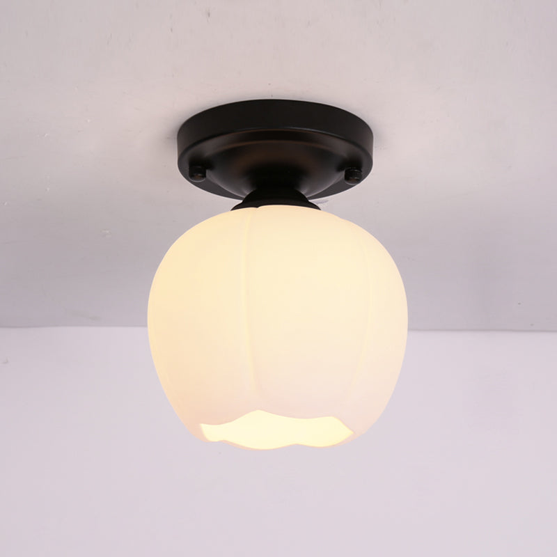 Glass Shaded Semi Flush Ceiling Light Minimalist Black Aisle Ceiling Mount Lighting