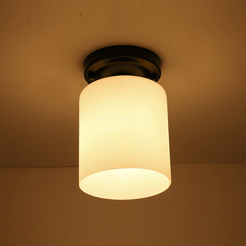 Glass Shaded Semi Flush Ceiling Light Minimalist Black Aisle Ceiling Mount Lighting