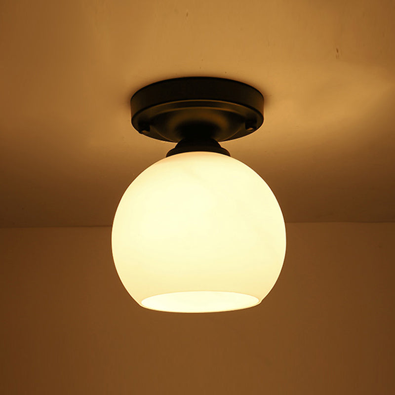 Glass Shaded Semi Flush Ceiling Light Minimalist Black Aisle Ceiling Mount Lighting
