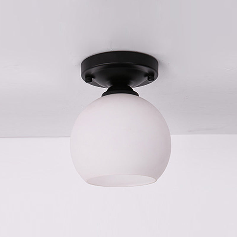 Glass Shaded Semi Flush Ceiling Light Minimalist Black Aisle Ceiling Mount Lighting