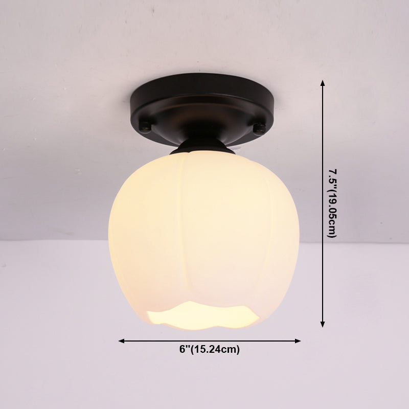 Glass Shaded Semi Flush Ceiling Light Minimalist Black Aisle Ceiling Mount Lighting