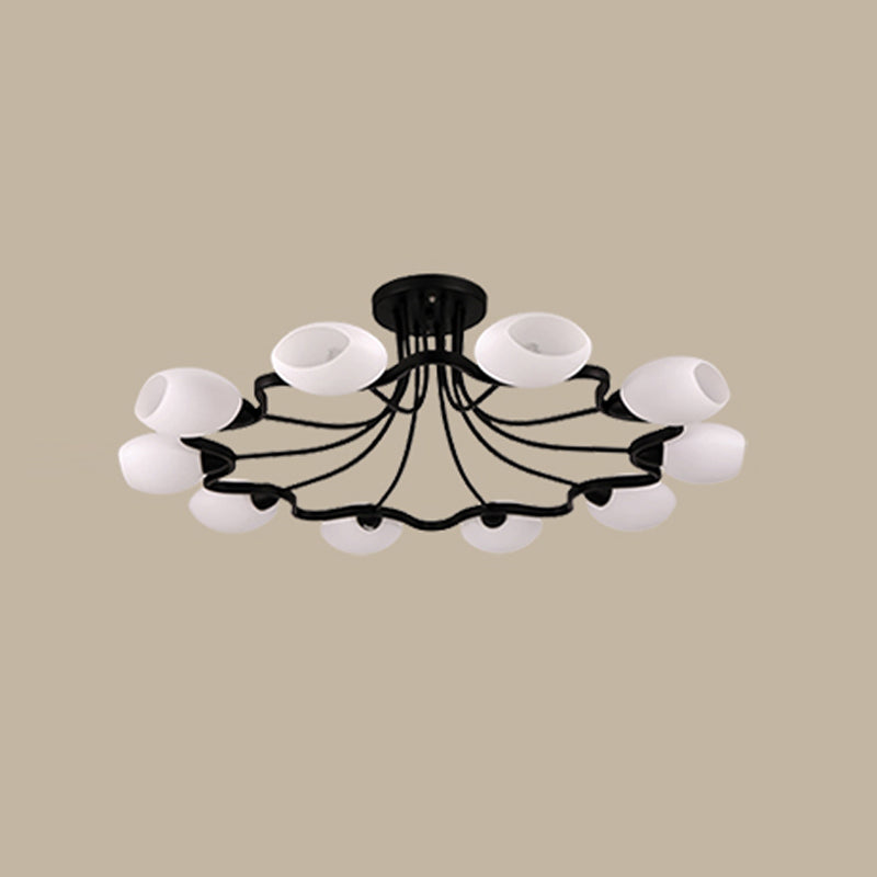 Plafonnier semi-encastré en verre, plafonnier traditionnel pour salon, noir
