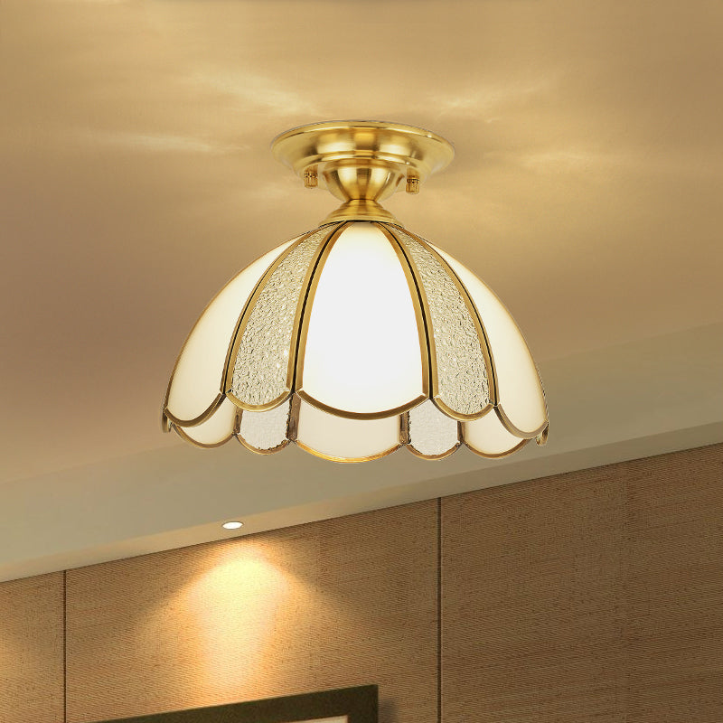 Plafonnier en laiton, luminaire traditionnel en verre, plafonnier encastré avec ombrage