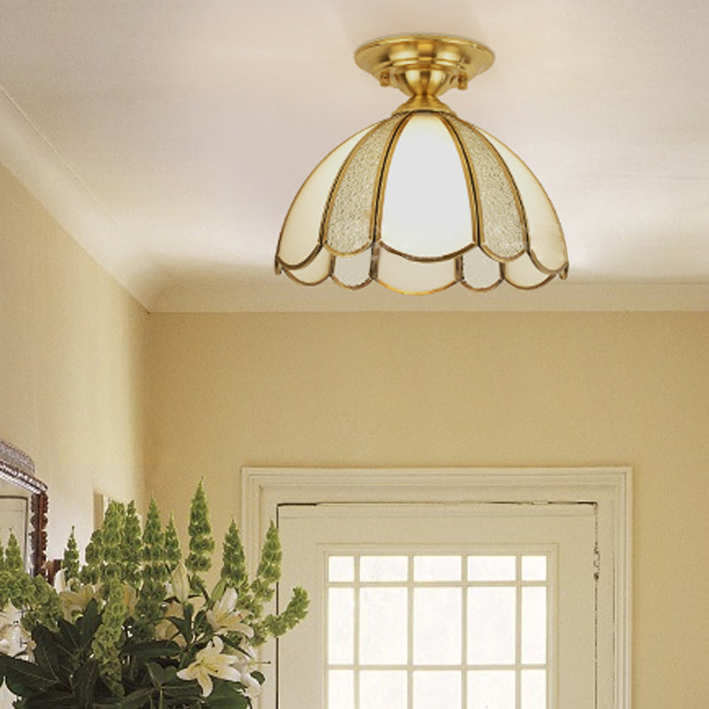Plafonnier en laiton, luminaire traditionnel en verre, plafonnier encastré avec ombrage