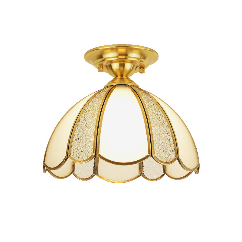 Plafonnier en laiton, luminaire traditionnel en verre, plafonnier encastré avec ombrage