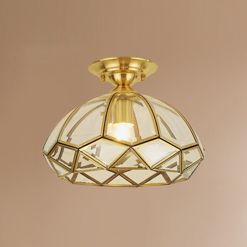 Plafonnier en laiton, luminaire traditionnel en verre, plafonnier encastré avec ombrage