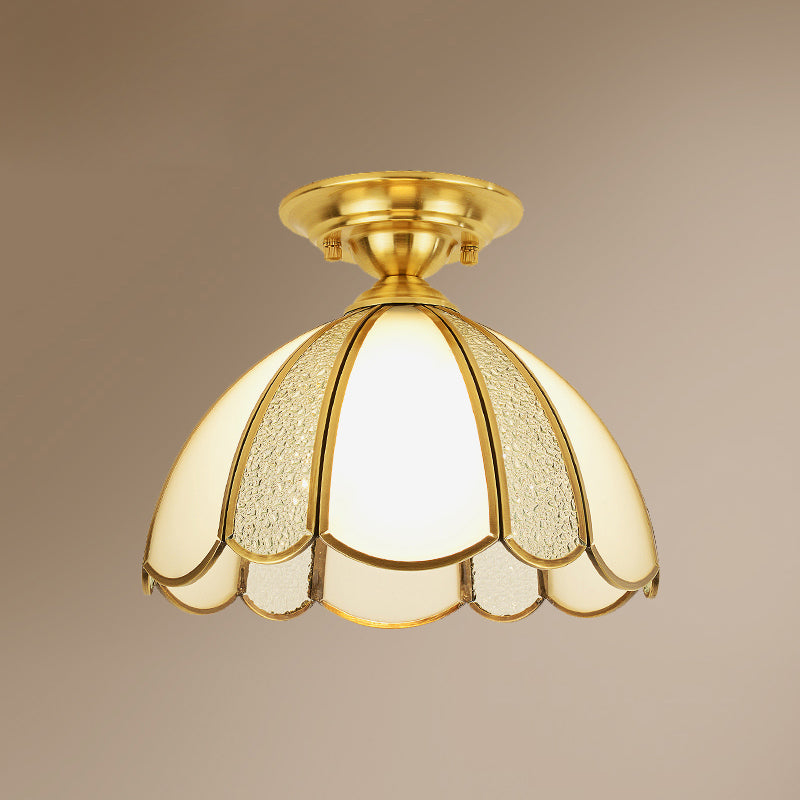 Plafonnier en laiton, luminaire traditionnel en verre, plafonnier encastré avec ombrage