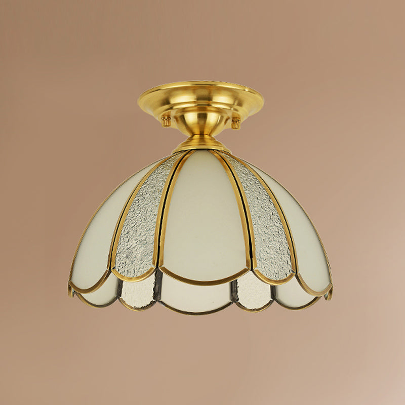 Plafonnier en laiton, luminaire traditionnel en verre, plafonnier encastré avec ombrage