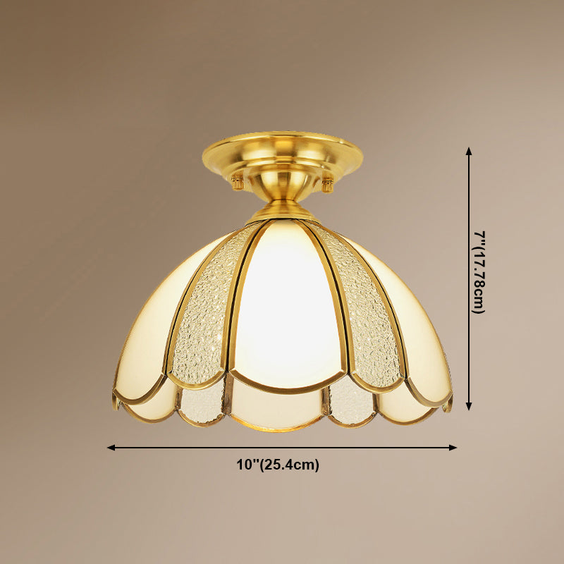 Plafonnier en laiton, luminaire traditionnel en verre, plafonnier encastré avec ombrage