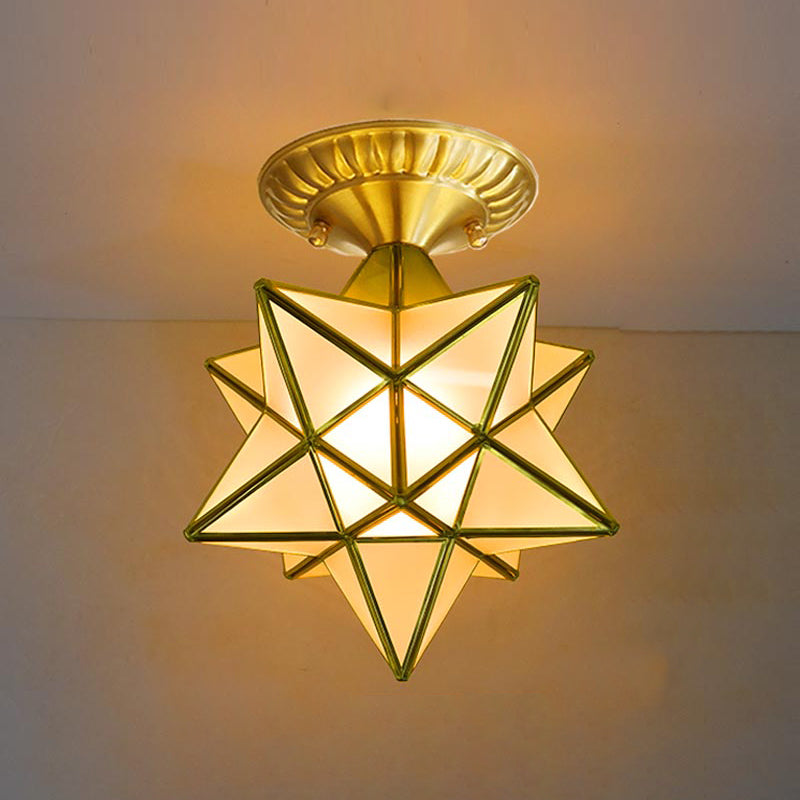 Lampe en verre proche du plafond, éclairage de plafond d'allée en étoile en laiton de style vintage