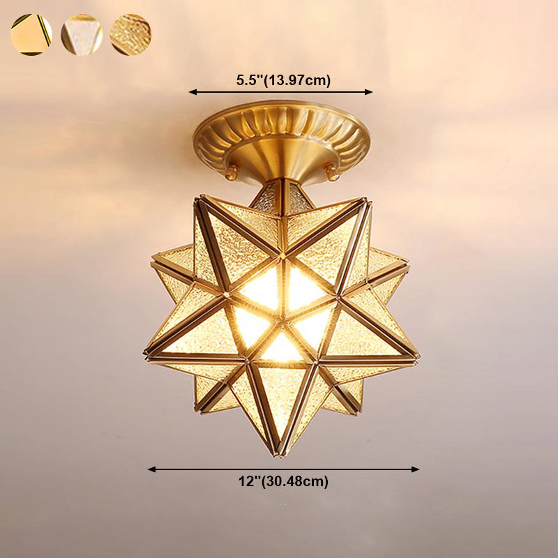 Lampe en verre proche du plafond, éclairage de plafond d'allée en étoile en laiton de style vintage