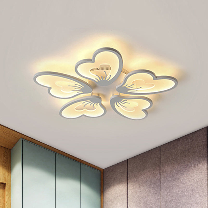 Flower Flush Mount Light Simple Style Acrylic White 3/5 Heads LED Bedroom Ceiling Mounted Light in Warm/White