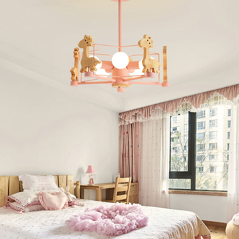 Minimalism Style 5 Lights Chandelier Giraffe Metal Pendant Light for Kids Bedroom