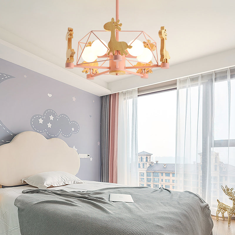 Minimalism Style 5 Lights Chandelier Giraffe Metal Pendant Light for Kids Bedroom