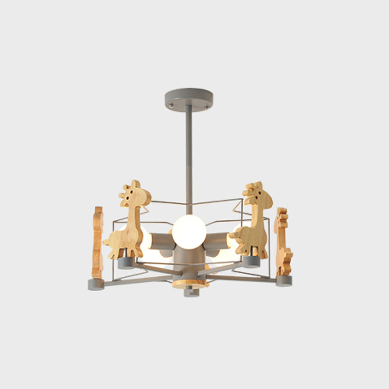 Minimalism Style 5 Lights Chandelier Giraffe Metal Pendant Light for Kids Bedroom