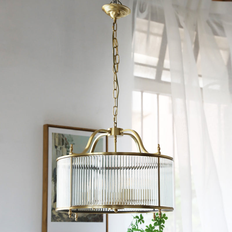 Cylinder Shade Hanging Light American Style Glass Pendant Light for Living Room