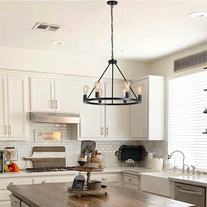 Living Room Chandelier Black Six Head Industrial Style Hanging Fixture