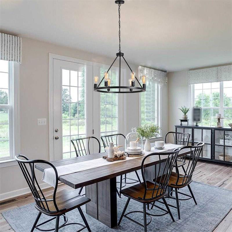 Living Room Chandelier Black Six Head Industrial Style Hanging Fixture