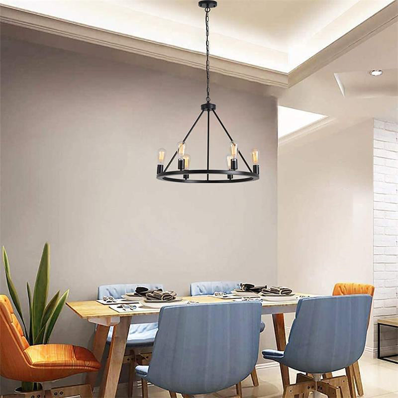 Living Room Chandelier Black Six Head Industrial Style Hanging Fixture