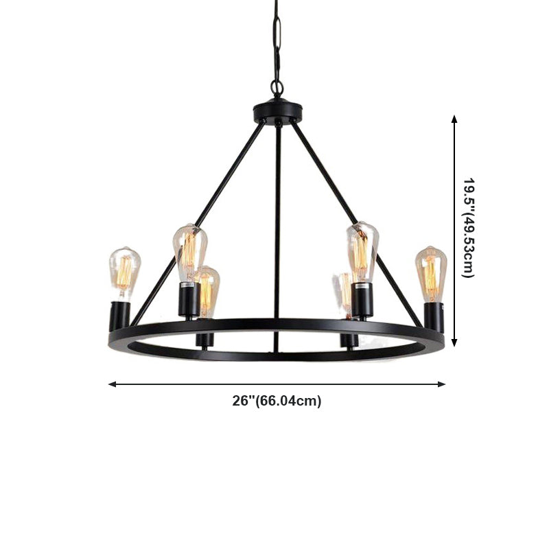 Living Room Chandelier Black Six Head Industrial Style Hanging Fixture