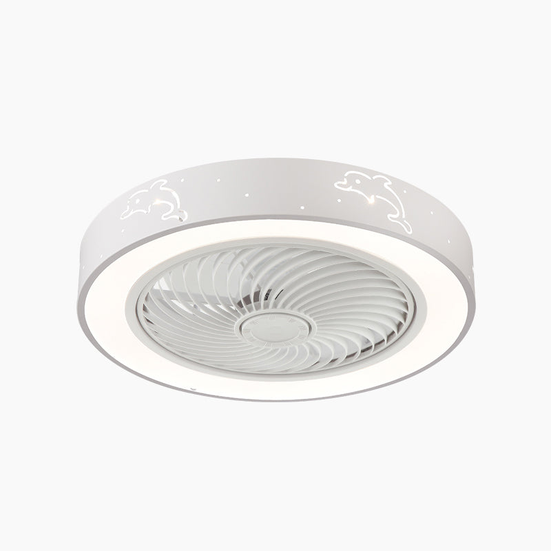 Lampada a ventola del soffitto in metallo nordico a filo arrotondato con lama di ventola di plastica
