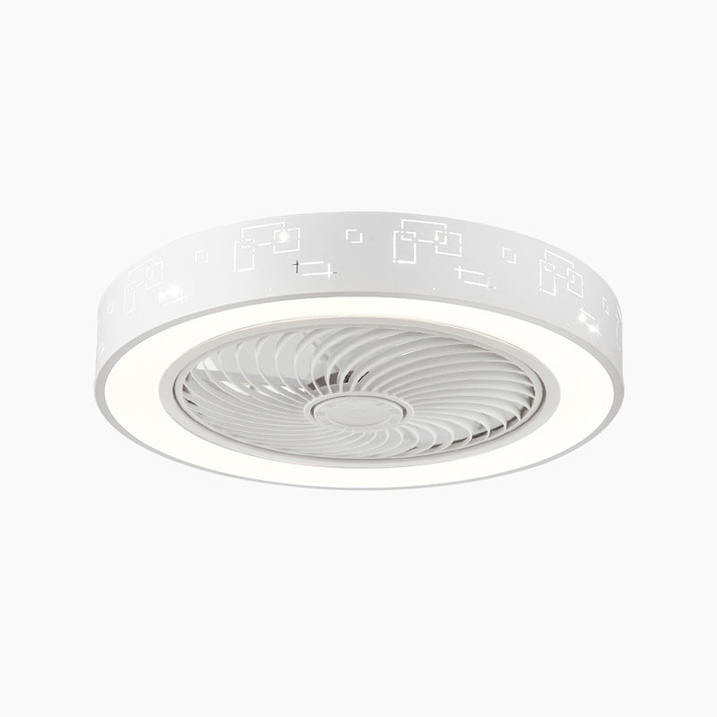 Lampada a ventola del soffitto in metallo nordico a filo arrotondato con lama di ventola di plastica