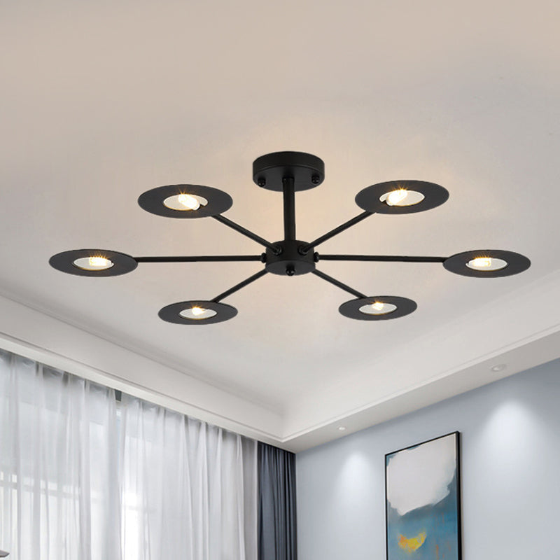 Eisen Sputnik Kronleuchter zeitgenössischer 6/8-Kopf-Hängelampe in Schwarz/Weiß/Schwarzgold für Schlafzimmer