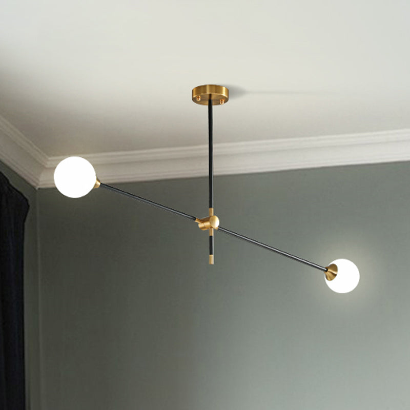 Modernist Exposed Ceiling Lamp Metallic 2/3 Lights Living Room Black Pendant Lighting with Opal Glass Ball Shade