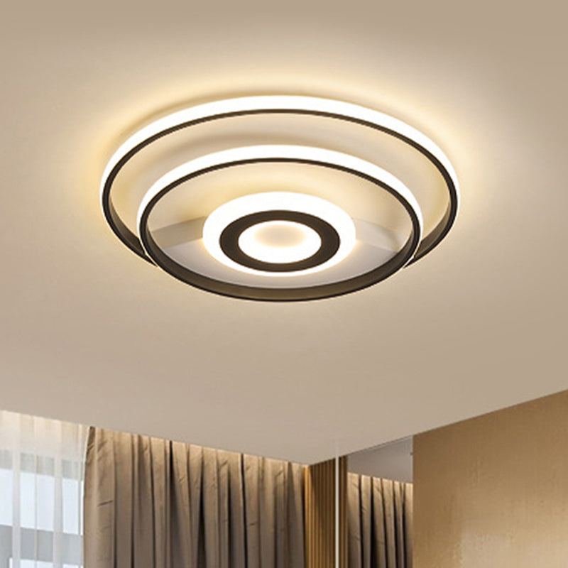 16"/19.5"/23.5" W Black Ring Flush Mount Light Nordic Acrylic Bedroom LED Ceiling Lighting in Warm/White