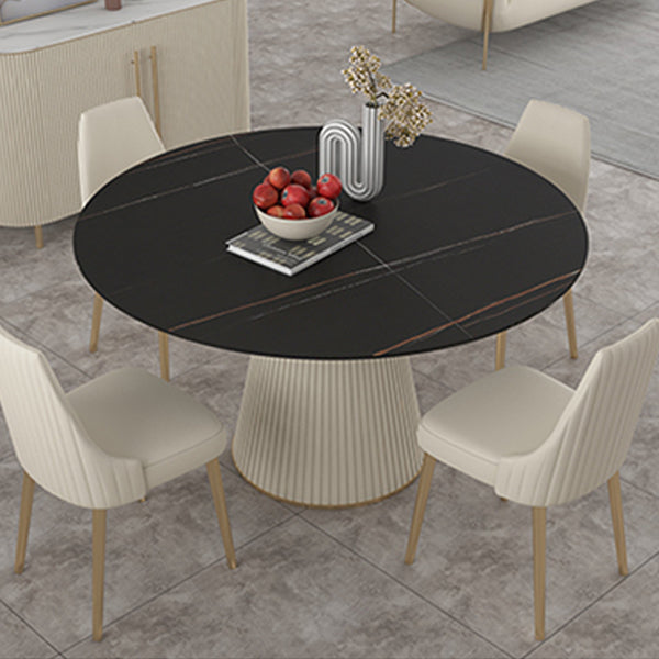 Nordic 1/2/5 Pieces Dining Set with Stone Round Table and Leather Chairs Dining Set