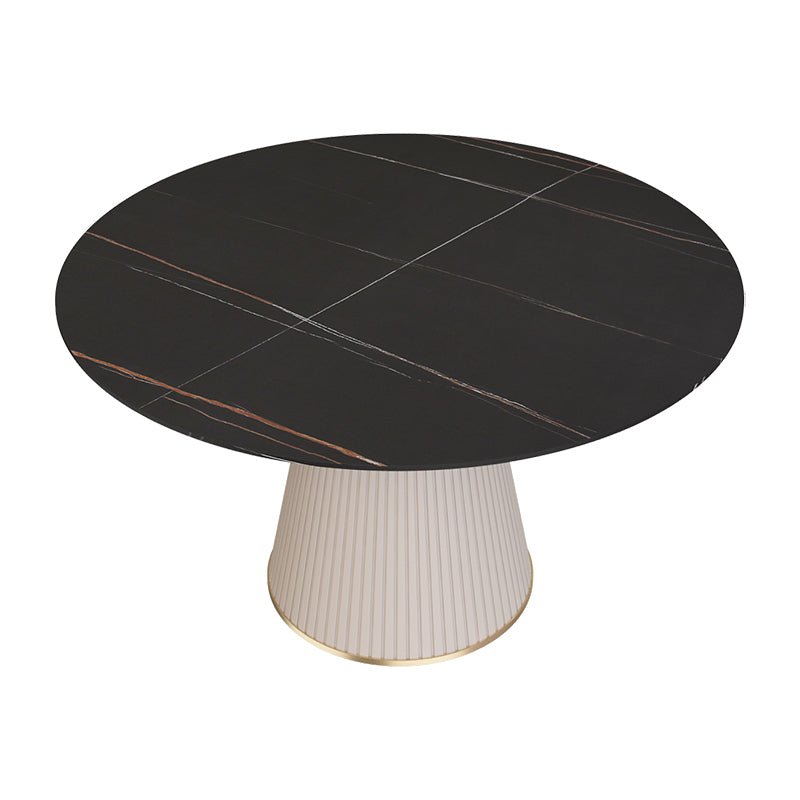 Nordic 1/2/5 Pieces Dining Set with Stone Round Table and Leather Chairs Dining Set