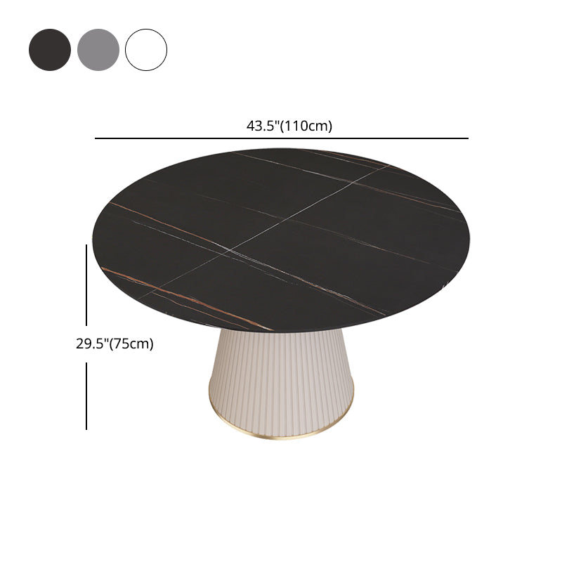 Nordic 1/2/5 Pieces Dining Set with Stone Round Table and Leather Chairs Dining Set