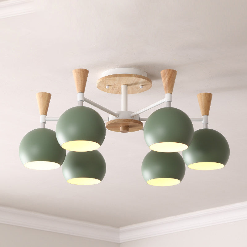 Macaron 3/6/8-Light Ceiling Lamp with Acrylic Shade Pink/Yellow/Blue Dome Semi Flush Pendant