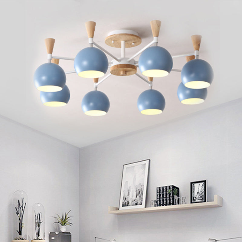 Macaron 3/6/8-Light Ceiling Lamp with Acrylic Shade Pink/Yellow/Blue Dome Semi Flush Pendant