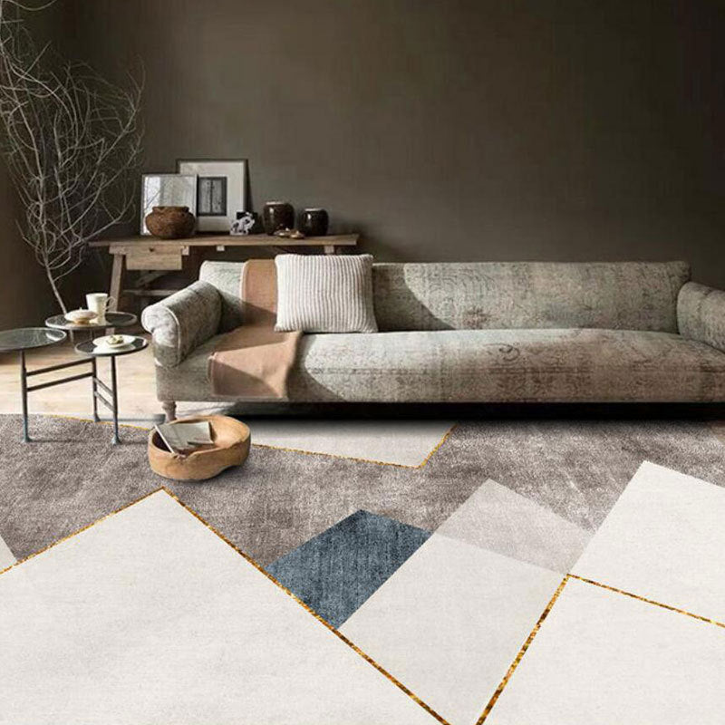 Blue Gray Modern Rug Polyester Print Indoor Rug Washable Rug for Living Room